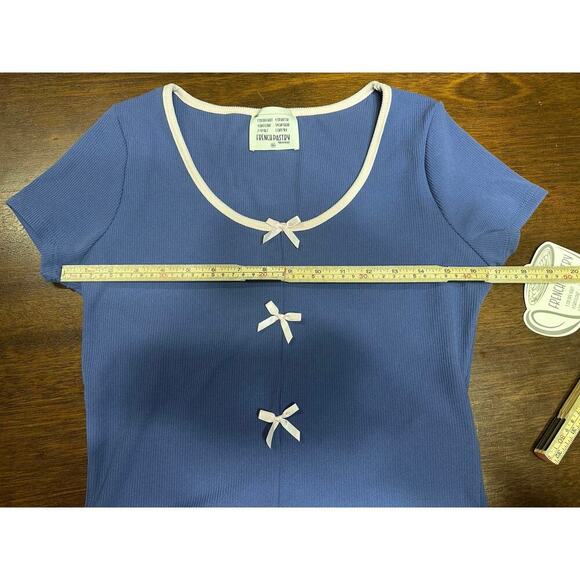 Y2K Coquette Feminine Dainty Soft Crop Top Women XL Stretch Bow Pastel Grunge - Picture 4 of 8